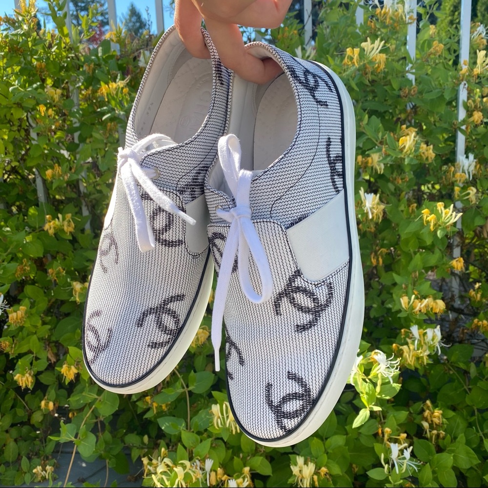 CHANEL Monogram Leather Low Top Sneakers